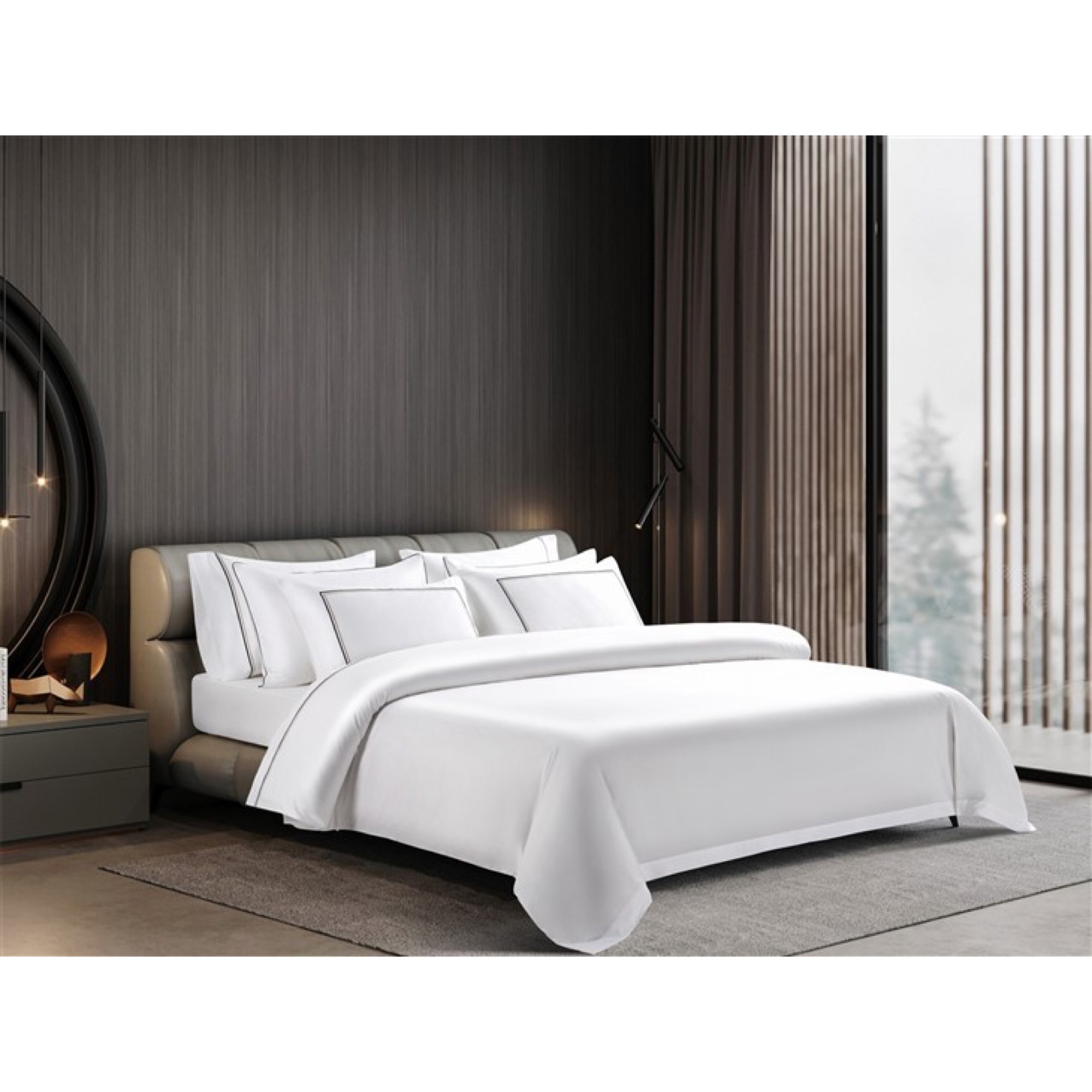 product-08 Hotel Double Brown Lines Embroidery Bedding - Image 1