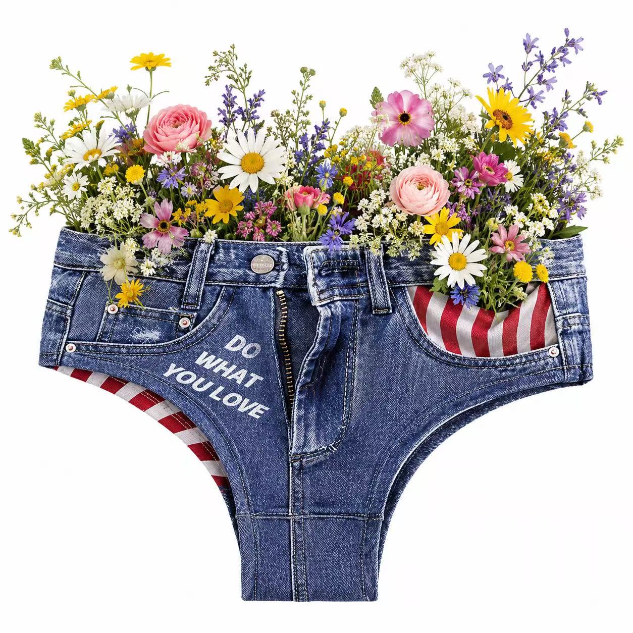 微信图片_20260714135925_583 Denim Wildflower Wedding Bridal Briefs | Do What You Love Cowgirl Bachelorette Underwear | Rustic Western Wedding Bride Panty | Boho Country Wedding Floral Jean Underwear - Image 1