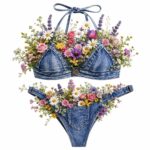 Denim Wildflower Bridal Bikini Set | Western Cowgirl Wedding Lingerie | Boho Rustic Elopement Floral Jean Swimwear | Country Farm Bachelorette Outfit | Outdoor Wedding Bride Underwear