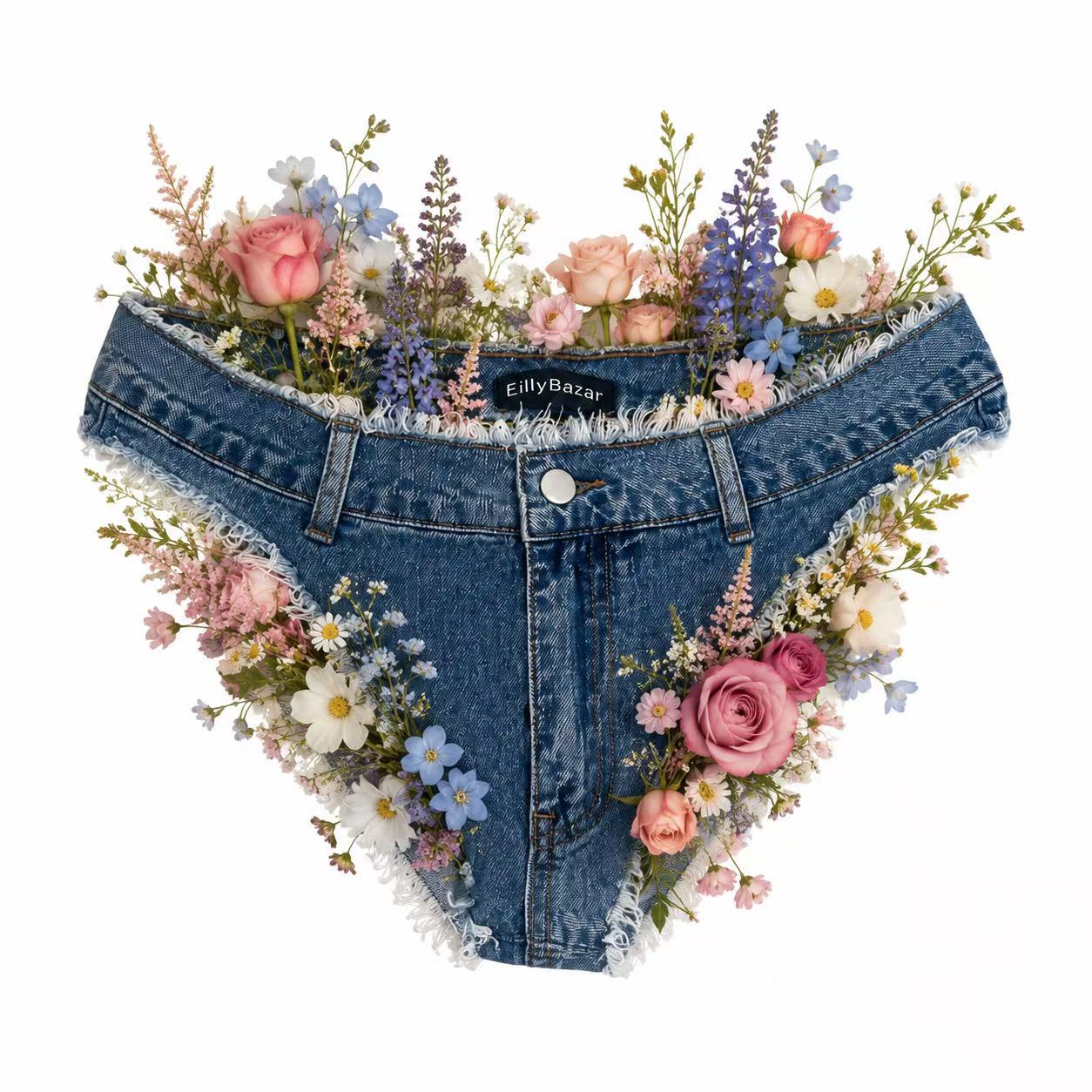 微信图片_20260720112444_635 Denim Bridal Panties with Floral Details | Something Blue Wedding Lingerie | Western Bride Gift | Cowgirl Wedding Underwear | Rustic Bridal Shower - Image 1