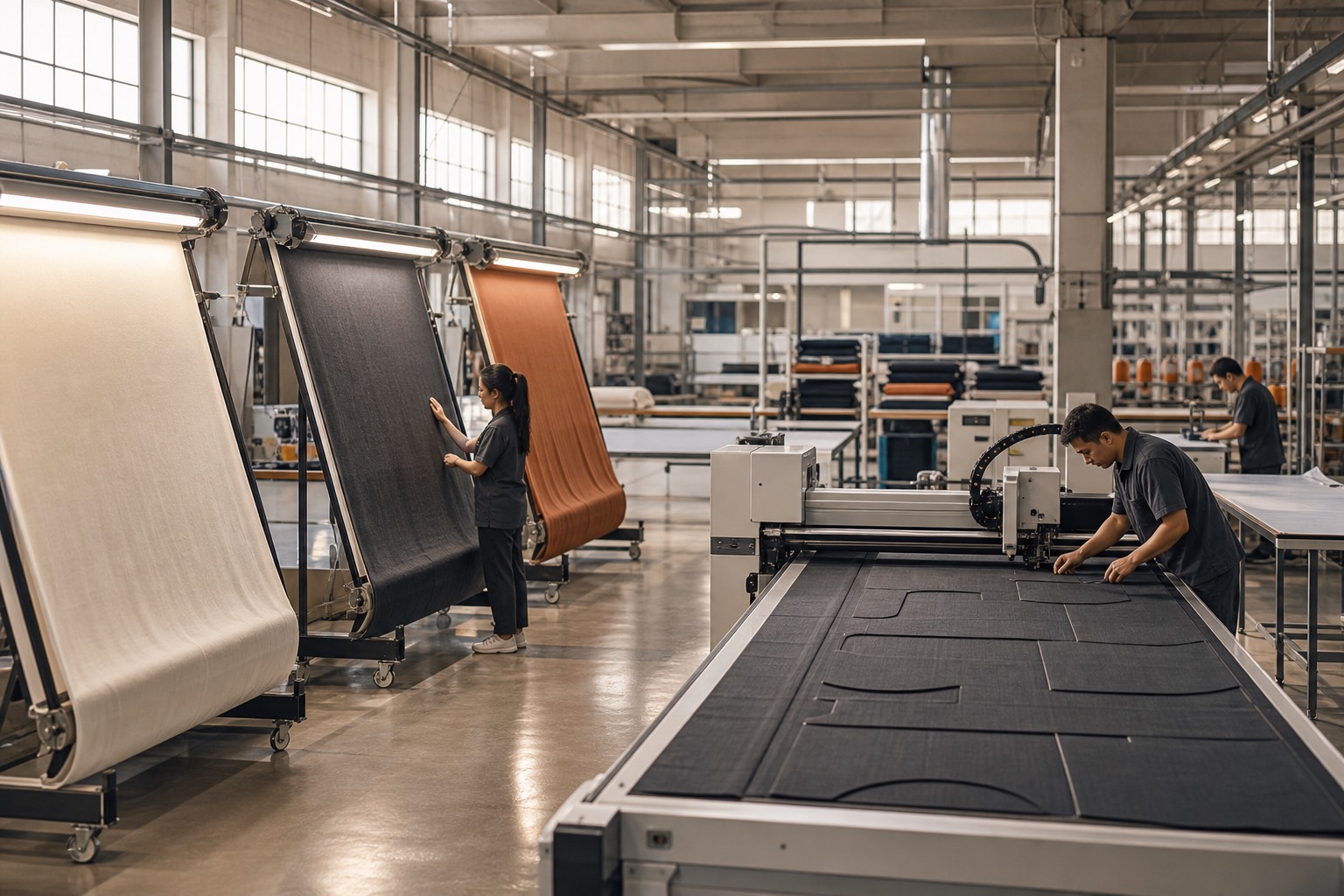 Saelher fabric inspection and precision cutting process