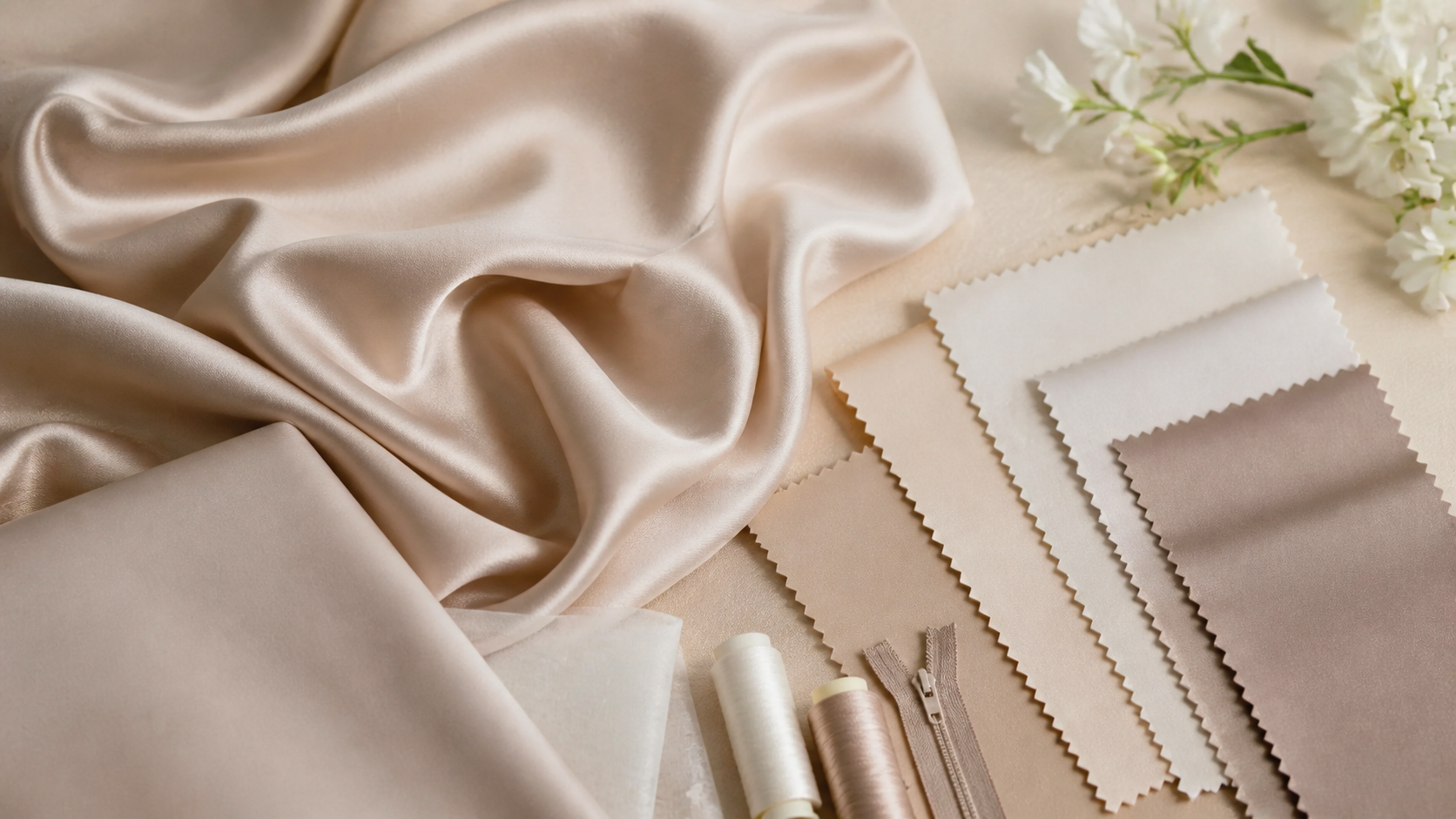 Champagne gray silk satin and matching dressmaking materials