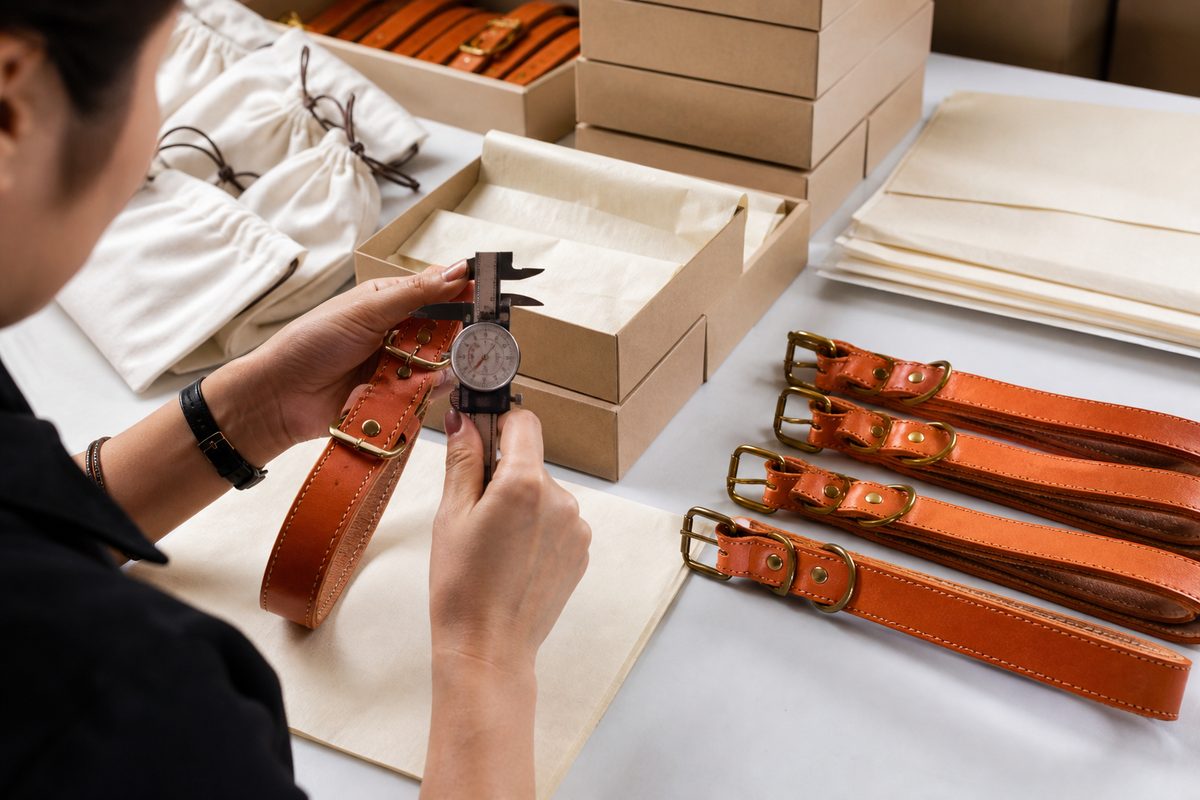 Quality inspection and packing for orange pet collars.